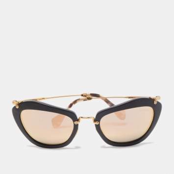 Pre Owned Miu Miu Black Mirrored SMU 10N Cat Eye Sunglasses
