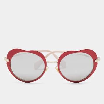 Pre Owned Miu Miu Red/Pink Gradient SMU54R Heart Frame Aviators Sunglasses