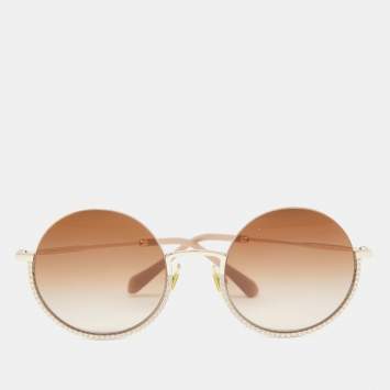 Pre Owned Miu Miu Gold/Orange gradient SMU69U Embellished Round Sunglasses