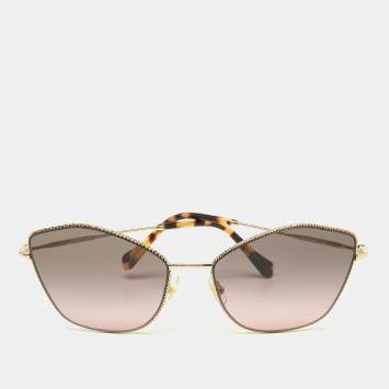 Pre Owned Miu Miu Gold Tone/Grey Pink Ombre SMU60V Cat-Eye Sunglasses