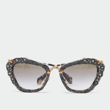 Pre Owned Miu Miu Grey Glitter/Grey Gradient SMU04Q Cat-Eye Sunglasses