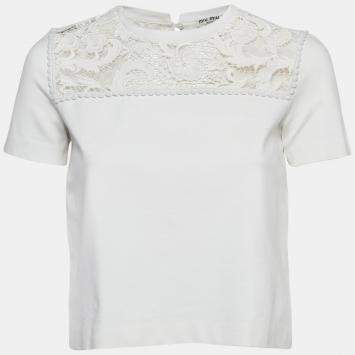 Pre Owned Miu Miu White Knit Lace Trim Top S