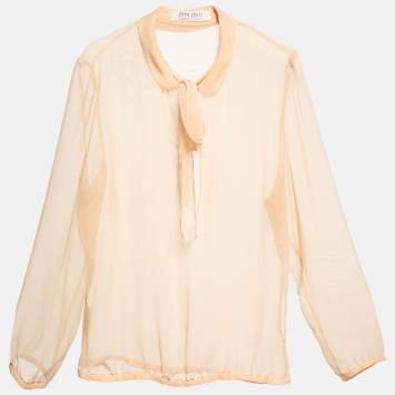 Pre Owned Miu Miu Beige Chiffon Sheer Blouse M