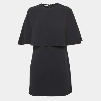 Pre Owned Miu Miu Black Crepe Cape Style Mini Dress M