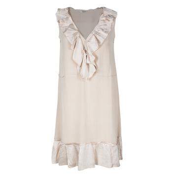 Pre Owned Miu Miu Blush Pink Silk Ruffle Detail Sleeveless Dress M
