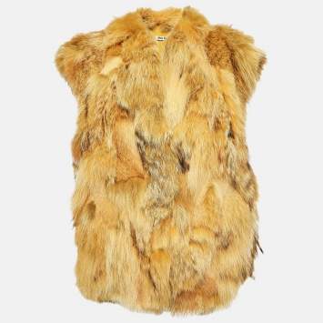 Pre Owned Miu Miu Yellow Coyote Fur Shaggy Vest M