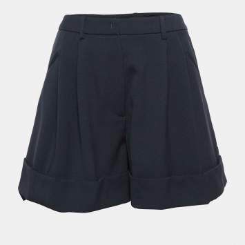 Pre Owned Miu Miu Navy Blue Wool Flared Shorts S