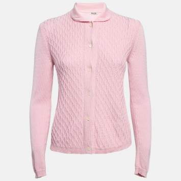 Pre Owned Miu Miu Pink Patterned Knit Button Front Cardigan S