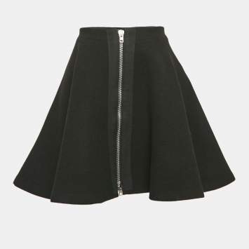 Pre Owned Miu Miu Black Wool Flared Mini Skirt M