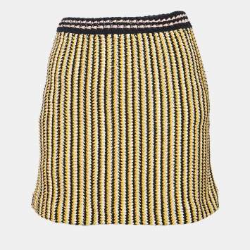 Pre Owned Miu Miu Yellow/Blue Stripe Crochet Mini Skirt S