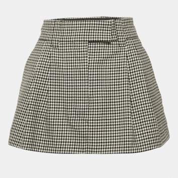 Pre Owned Miu Miu Black Gingham Wool Knife Pleated Mini Skirt XS