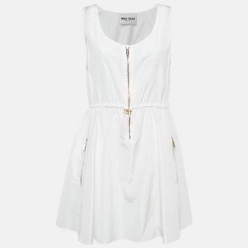 Pre Owned Miu Miu White Technical Silk Perforated Detail Sleeveless Mini Dress XS