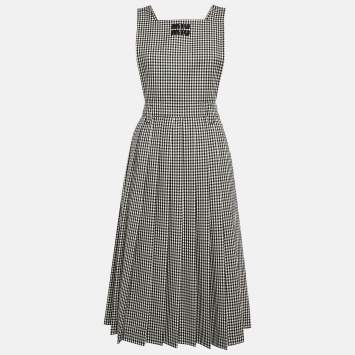 Pre Owned Miu Miu Black/White Gingham Wool Jumper Midi Dress S