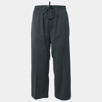 Pre Owned Miu Miu Charcoal Black Wool Blend Straight Leg Trousers M