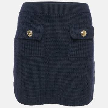 Pre Owned Miu Miu Navy Blue Wool Rib Knit Mini Skirt M
