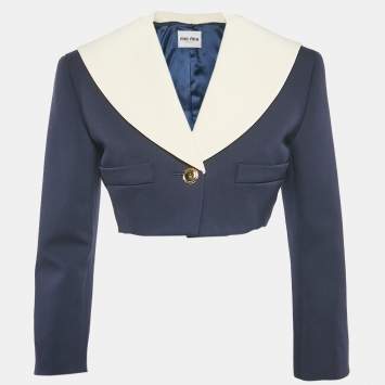 Pre Owned Miu Miu Navy Blue Virgin Wool Crop Jacket XS