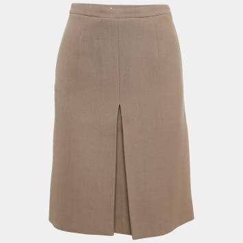 Pre Owned Miu Miu Brown Textured Wool Pencil Skirt S