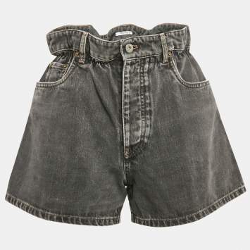 Pre Owned Miu Miu Black washed Denim Elasticized Waist Shorts S Waist 26"