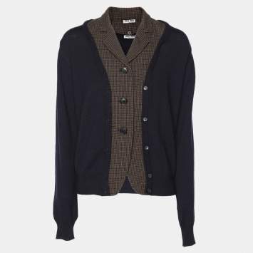 Pre Owned Miu Miu Deep Navy/Brown Wool Blend Sweater M