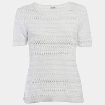Miu Miu White Patterned Knit Round Neck Top M