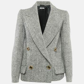 Pre Owned Miu Miu Black Wool Tweed Double Breasted Jacket S