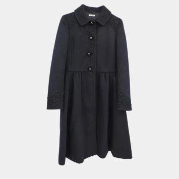 Pre Owned Miu Miu Black Wool Coat Woman Size 36