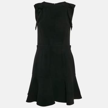 Pre Owned Miu Miu Black Crepe Ruffled Mini Dress M