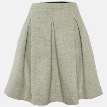 Pre Owned Miu Miu Grey Wool Pleated Mini Skirt L
