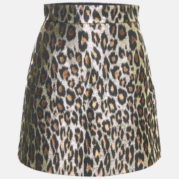 Pre Owned Miu Miu Gold Leopard Pattern Lurex Mini Skirt S