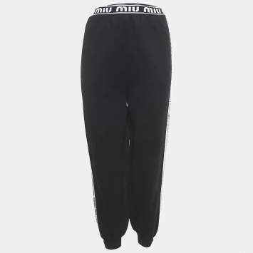 Pre Owned Miu Miu Black Sequin Embellished Jersey Sweatpants XS