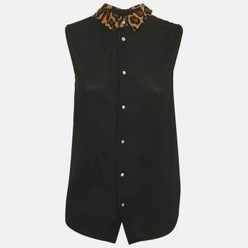 Miu Miu Black Crepe Contrast Collar Detail Sleeveless Top S