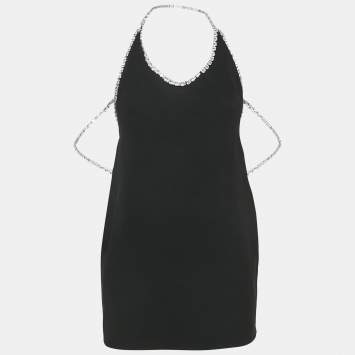 Miu Miu Black Crystals Embellished Neckline Cady Dress S