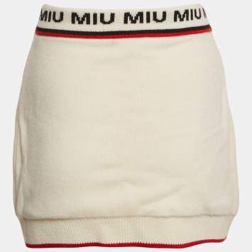 Pre Owned Miu Miu Cream Wool Knit Mini Skirt S