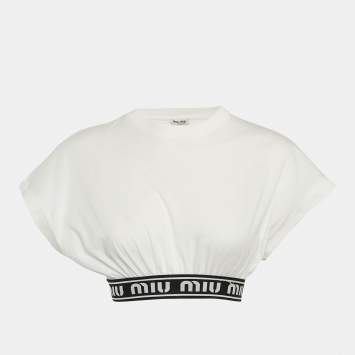 Miu Miu White Logo Tape Detail Crop Top XS