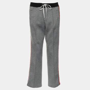 Pre Owned Miu Miu Grey Cotton Jogger Pants with Logo Detail Size XL