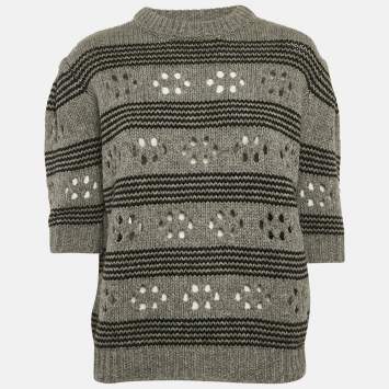 Pre Owned Miu Miu Grey Cut-Out Rib Knit Sweater S