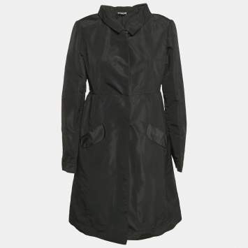Pre Owned Miu Miu Black Synthetic Balmacaan Coat M