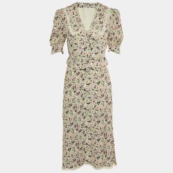 Pre Owned Miu Miu Multicolor Floral Printed Crepe Button Front Top & Midi Skirt Set S