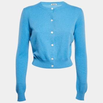 Pre Owned Miu Miu Blue Cashmere Knit Cardigan S