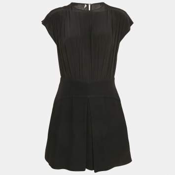 Miu Miu Black Crepe and Wool Gathered Mini Dress M