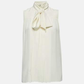 Miu Miu Cream Silk Pleated Sleeveless Shirt S