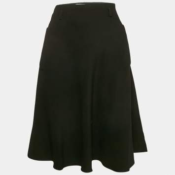 Miu Miu Black Crepe Flared Knee Length Skirt S