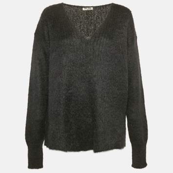 Pre Owned Miu Miu Black Mohair Wool V-Neck Sweater S
