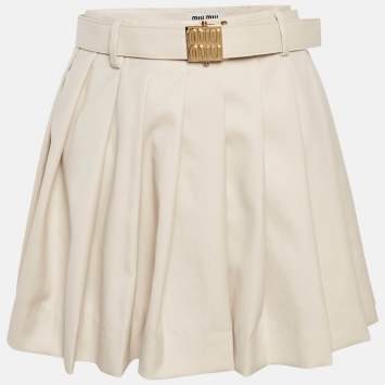 Pre Owned Miu Miu Beige Wool Pleated Batavia Mini Skirt S