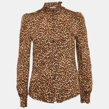Miu Miu Brown Leopard Print Jersey Shirt S