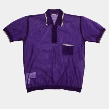 Pre Owned Miu Miu Purple Mesh Sheer Polo T-Shirt L 