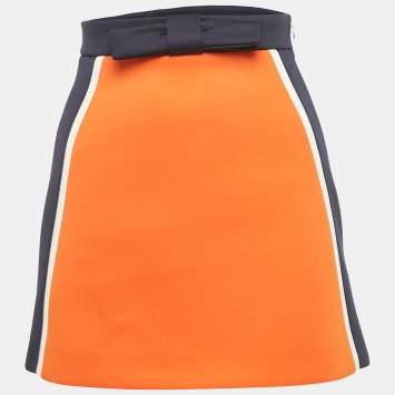 Miu Miu Orange Jersey Bow Detail Mini Skirt XS