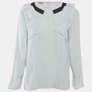 Miu Miu Blue Silk Ruffled Blouse M