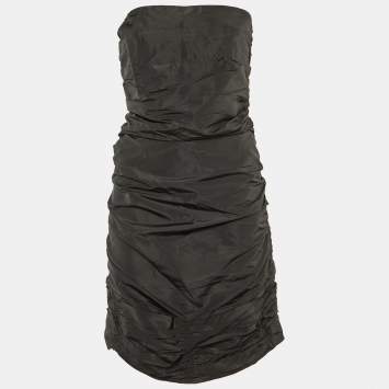 Miu Miu Black Faille Ruched Strapless Dress M