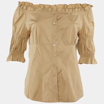 Miu Miu Beige Cotton Off -Shoulder Top L